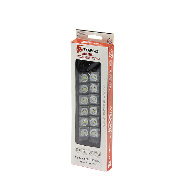 Дневные ходовые огни TORSO 6 LED, 12 Вт, 175 мм, гибкий пластиковый корпус, 2 шт, свет белый