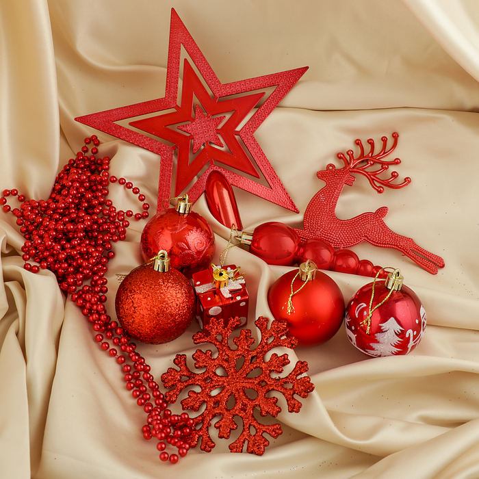 Набор шаров пластик 48 шт "Волшебный олень" красный