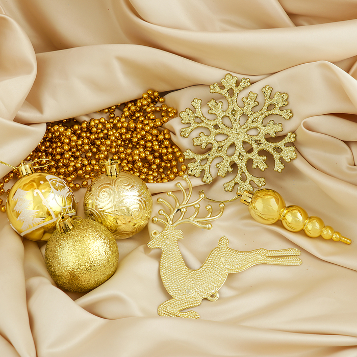 Набор шаров пластик 32 шт "Волшебный олень" золото