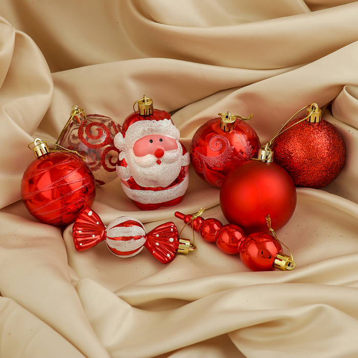 Набор шаров пластик 34 шт "Веселый Дед Мороз" красный