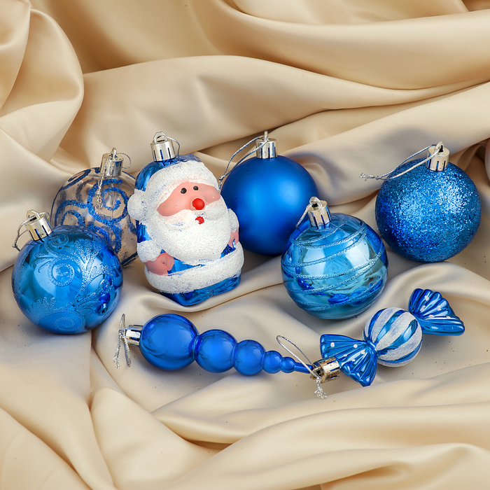 Набор шаров пластик 34 шт "Веселый Дед Мороз" синий