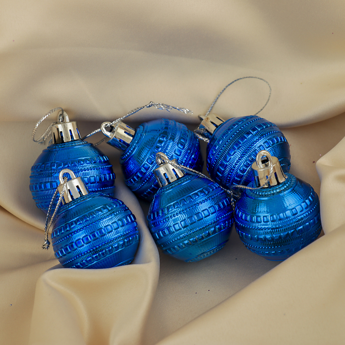 Набор шаров пластик 6 шт d-4 см "Бусинка" синий