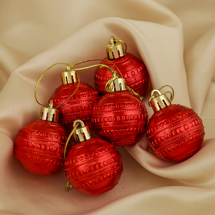 Набор шаров пластик 6 шт d-4 см "Бусинка" красный