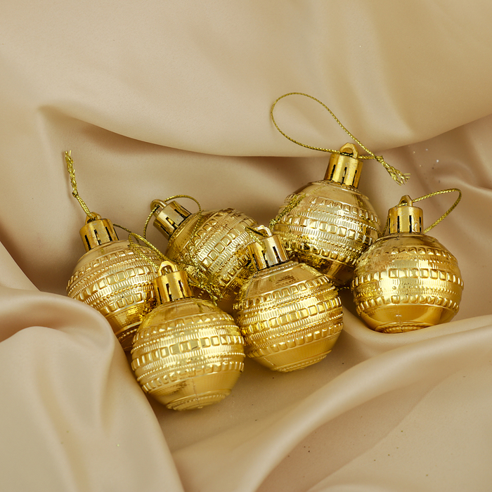 Набор шаров пластик 6 шт d-4 см "Бусинка" золото