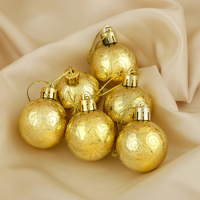 Набор шаров пластик 6 шт d-4 см "Морозная зима" золото