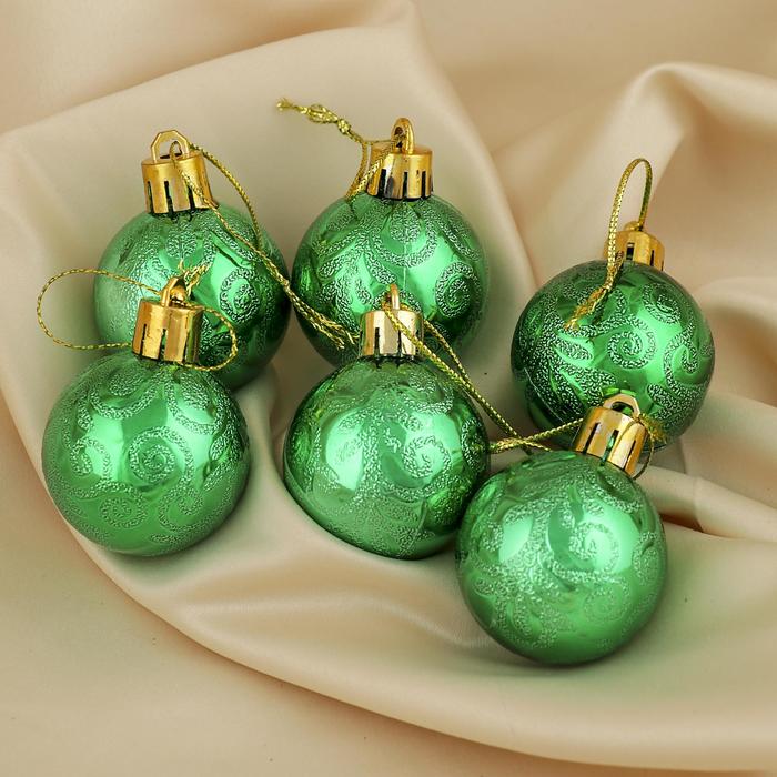 Набор шаров пластик 6 шт d-4 см "Морозная зима" зеленый