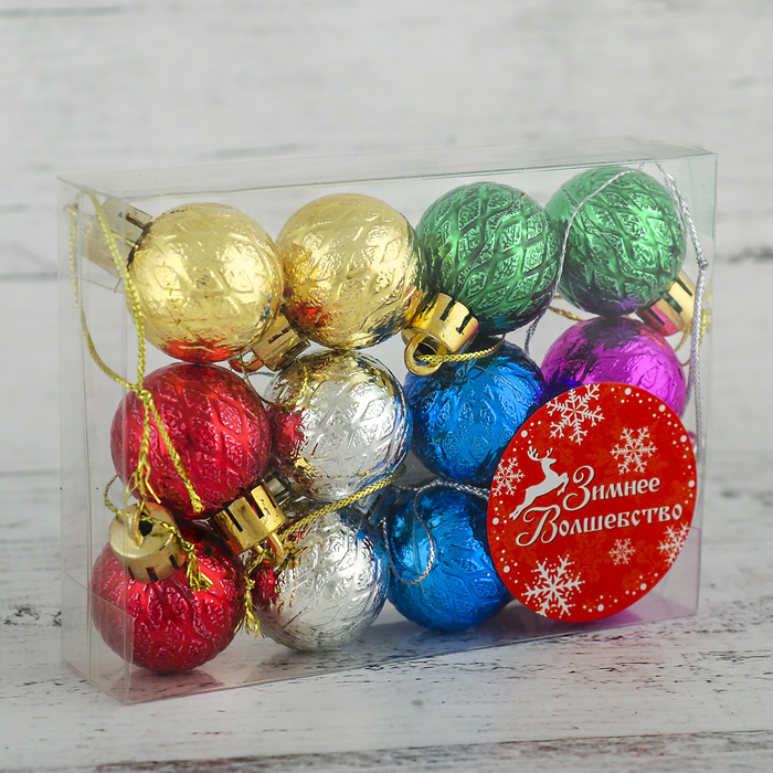 Набор шаров пластик 12 шт d-3 см "Сеточка" микс