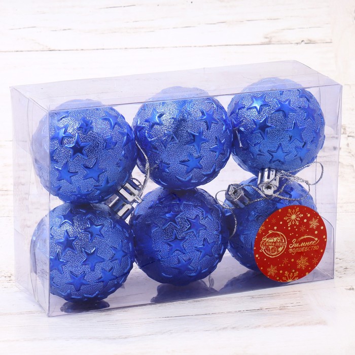 фото Набор шаров пластик d-6 см, 6 шт "звёздная ночь" синий зимнее волшебство