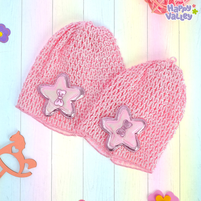 Набор одежды, цвет розовый: шапочка для девочки, шапочка для пупса