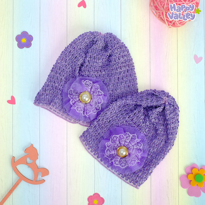 Набор одежды, цвет фиолетовый: шапочка для девочки, шапочка для пупса