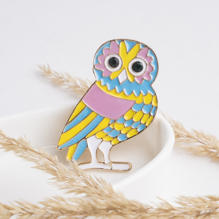 Брошь "Сова" орнамент, цветная в золоте