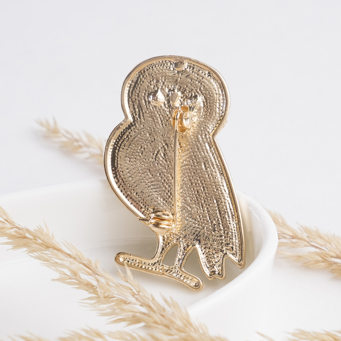 Брошь "Сова" орнамент, цветная в золоте