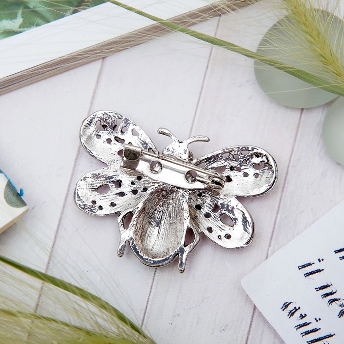 Брошь "Муха этническая", цветная в черненом серебре