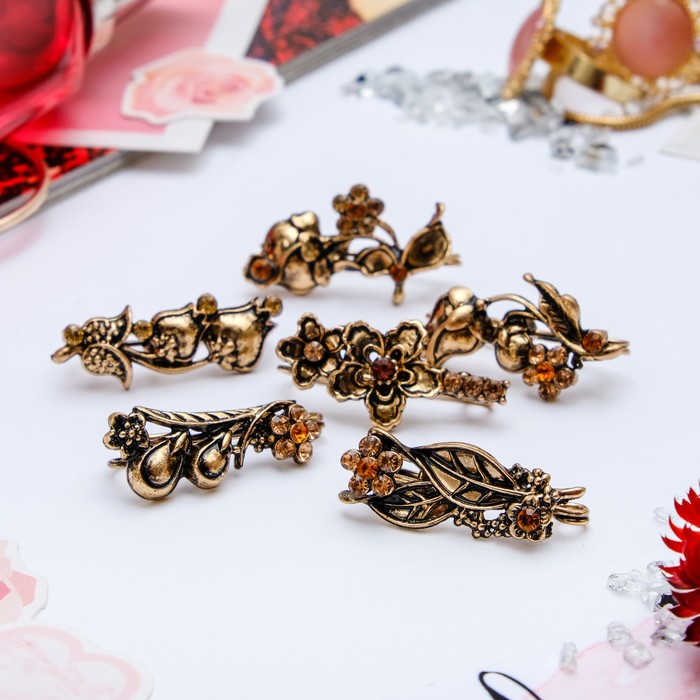 Булавка "Цветы", форма МИКС, цвет коричневый в черненом золоте