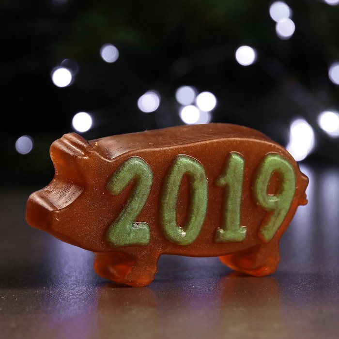 Мыло фигурное "2019" зеленый с коричневым 95гр