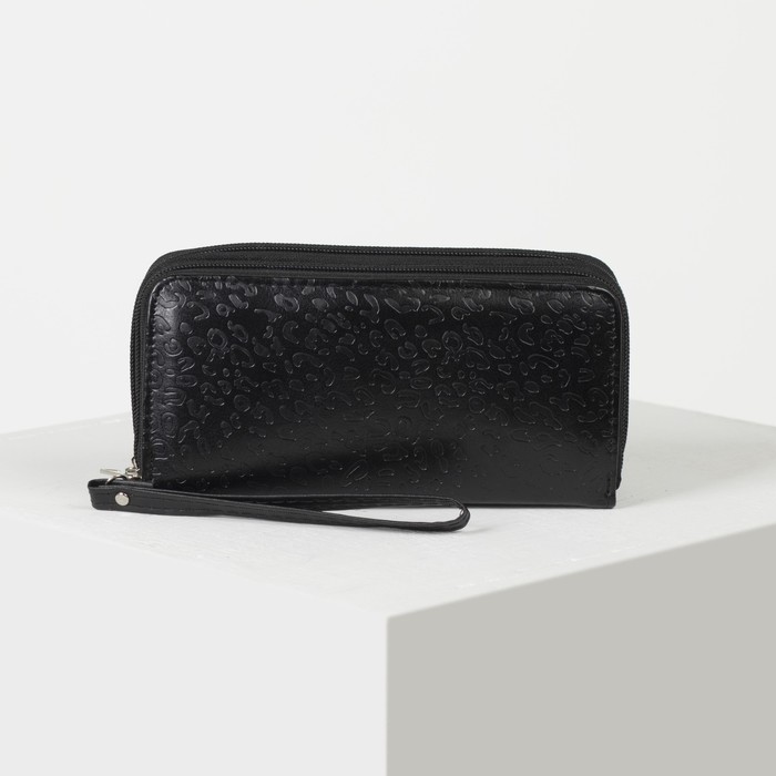 Кошелёк женский, 4 отдела на 2 молниях, для карт, для монет, с ручкой, цвет чёрный