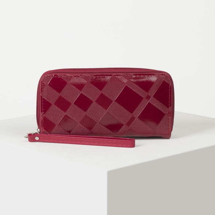 Кошелёк женский, 4 отдела на 2 молниях, для карт, для монет, с ручкой, цвет красный