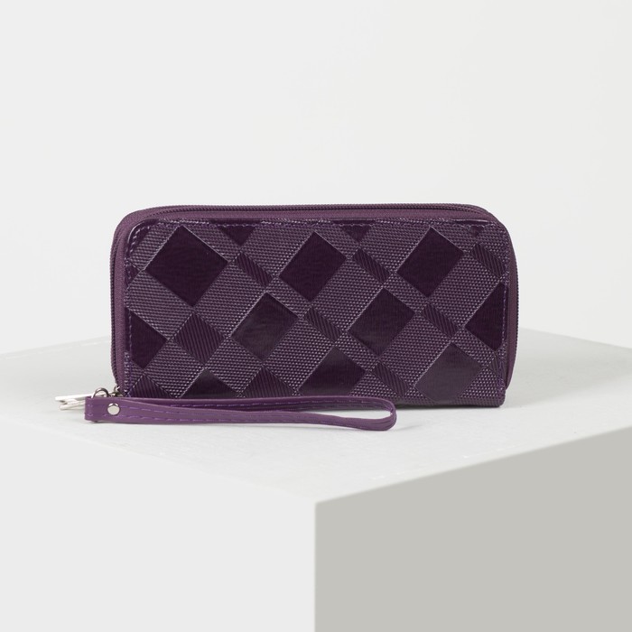 Кошелёк женский, 4 отдела на 2 молниях, для карт, для монет, с ручкой, цвет фиолетовый