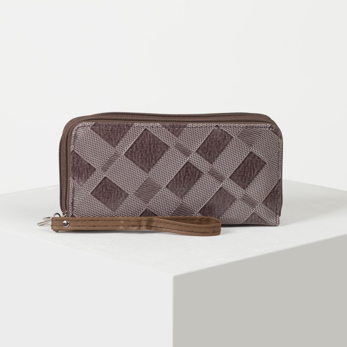 Кошелёк женский, 4 отдела на 2 молниях, для карт, для монет, с ручкой, цвет кофе