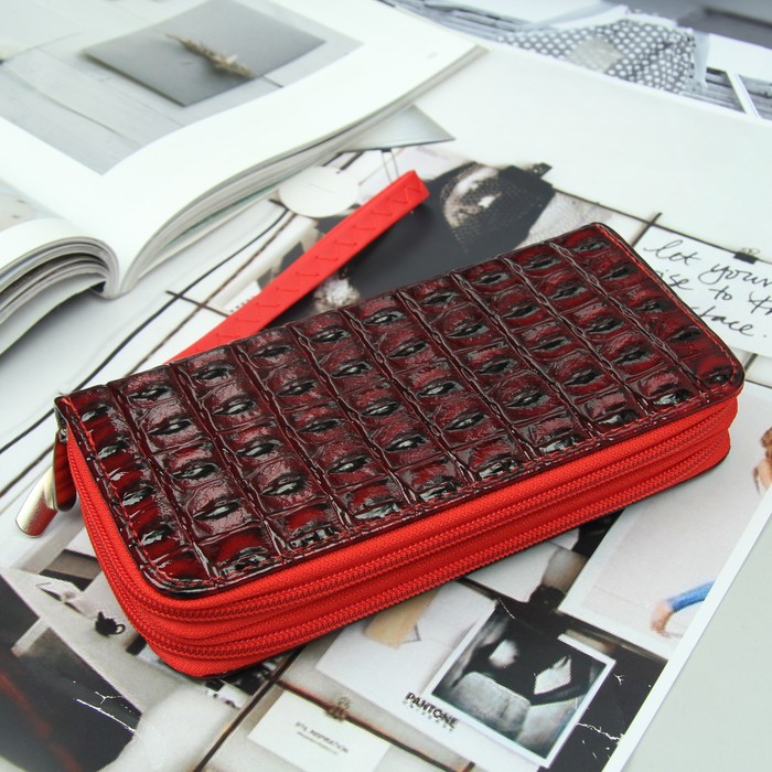 Кошелёк женский, 4 отдела на 2 молниях, для карт, для монет, с ручкой, цвет красный