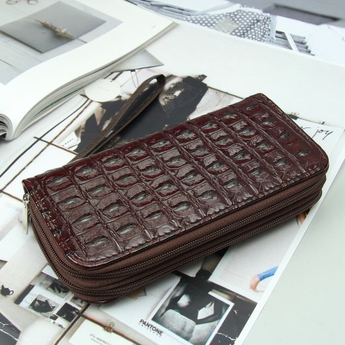 Кошелёк женский, 4 отдела на 2 молниях, для карт, для монет, с ручкой, цвет кофе