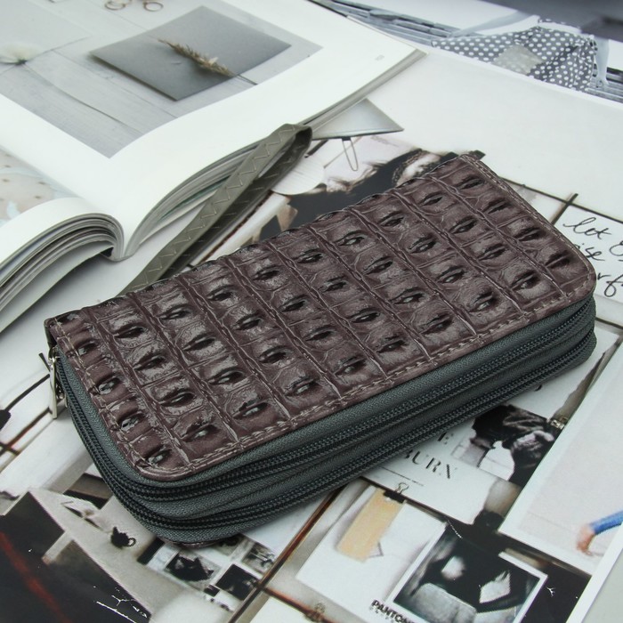 Кошелёк женский, 4 отдела на 2 молниях, для карт, для монет, с ручкой, цвет фиолетовый