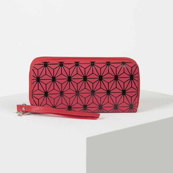 Кошелёк женский, 4 отдела на 2 молниях, для карт, для монет, с ручкой, цвет красный