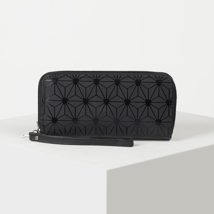 Кошелёк женский, 4 отдела на 2 молниях, для карт, для монет, с ручкой, цвет чёрный