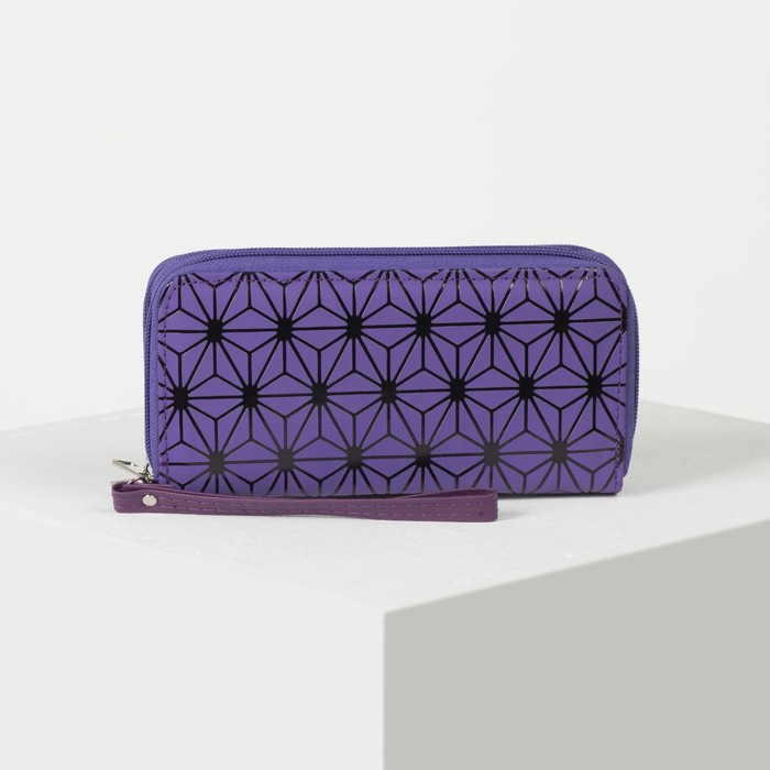 Кошелёк женский, 4 отдела на 2 молниях, для карт, для монет, с ручкой, цвет фиолетовый