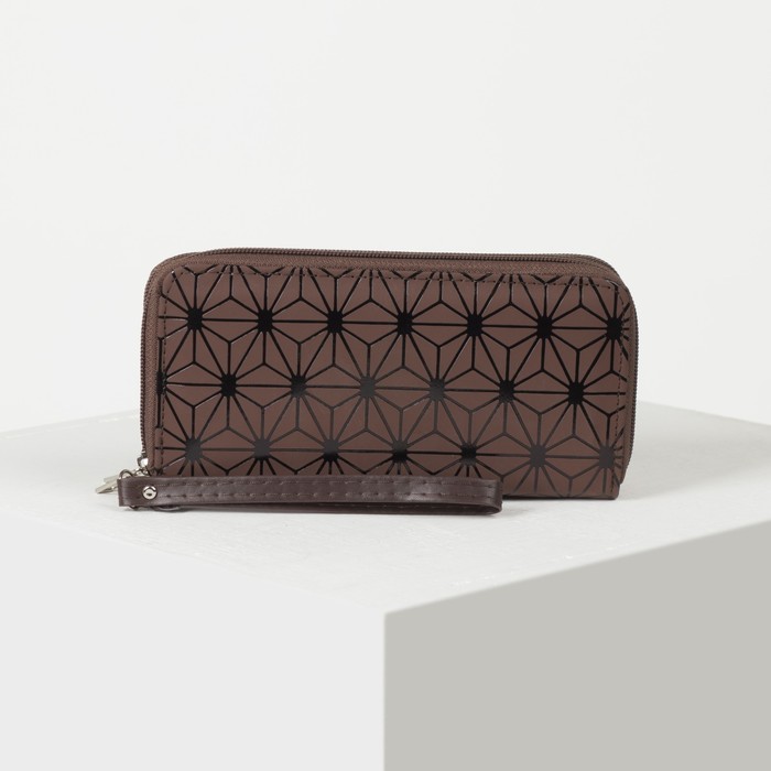 Кошелёк женский, 4 отдела на 2 молниях, для карт, для монет, с ручкой, цвет кофе