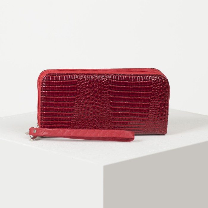 Кошелёк женский, 4 отдела на 2 молниях, для карт, для монет, с ручкой, цвет красный