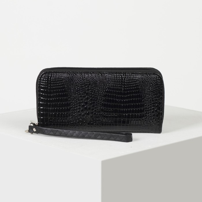 Кошелёк женский, 4 отдела на 2 молниях, для карт, для монет, с ручкой, цвет чёрный