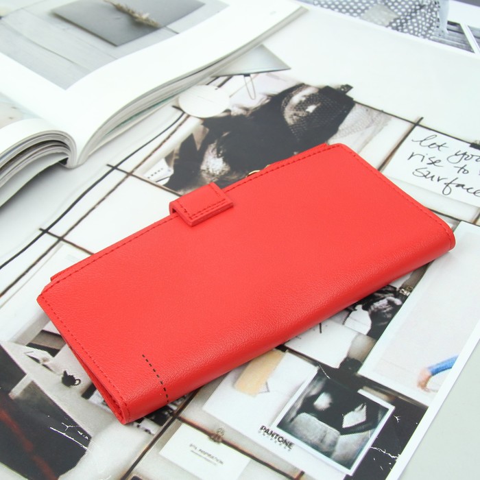 Кошелёк женский, 2 отдела, для карт, для монет на кнопке, цвет красный