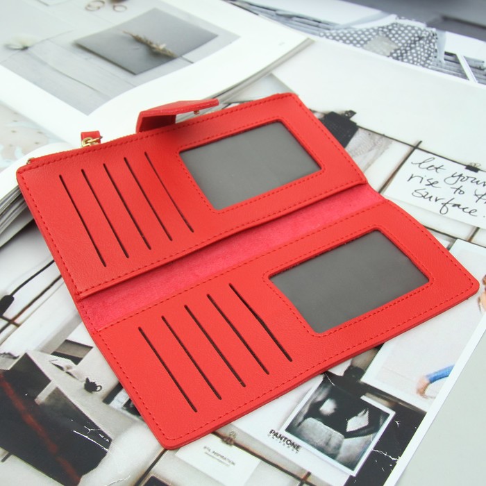 Кошелёк женский, 2 отдела, для карт, для монет на кнопке, цвет красный
