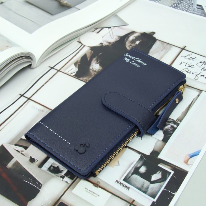 Кошелёк женский, 2 отдела, для карт, для монет на кнопке, цвет синий