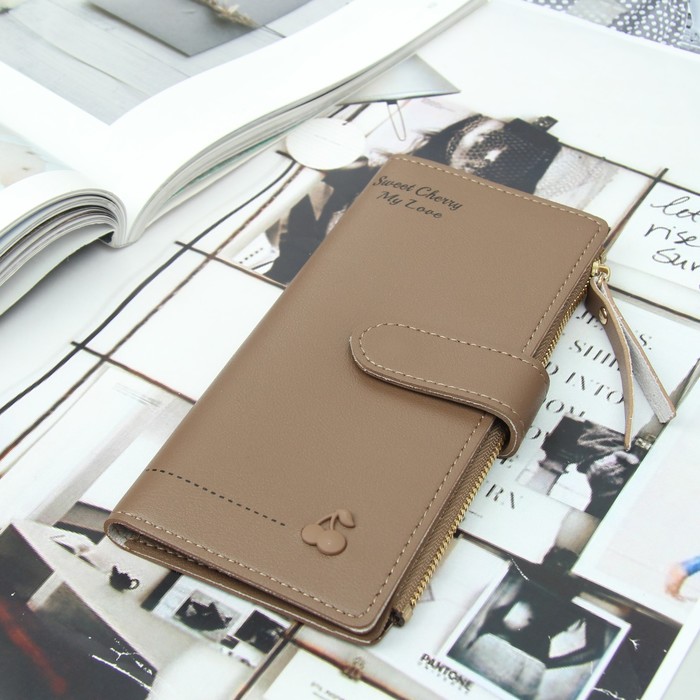 Кошелёк женский, 2 отдела, для карт, для монет на кнопке, цвет кофе