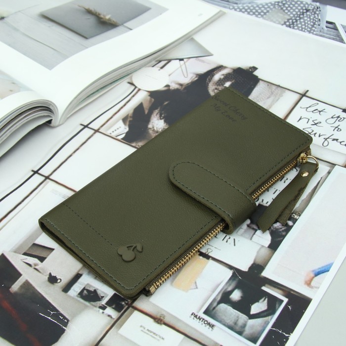 Кошелёк женский, 2 отдела, для карт, для монет на кнопке, цвет зелёный