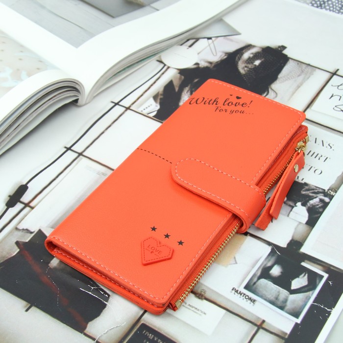 Кошелёк женский, 2 отдела, для карт, для монет на кнопке, цвет коралловый