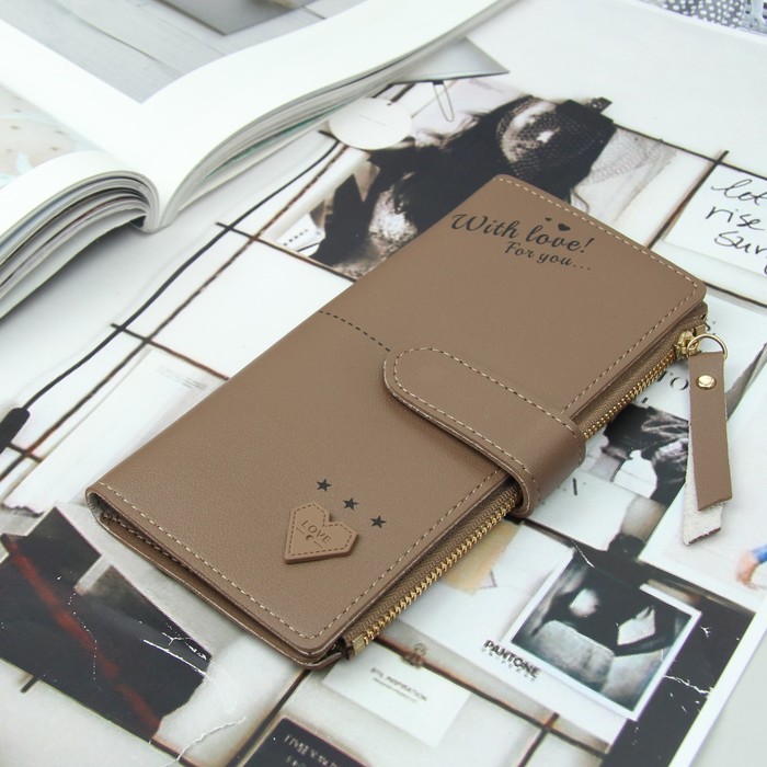 Кошелёк женский, 2 отдела, для карт, для монет на кнопке, цвет кофе