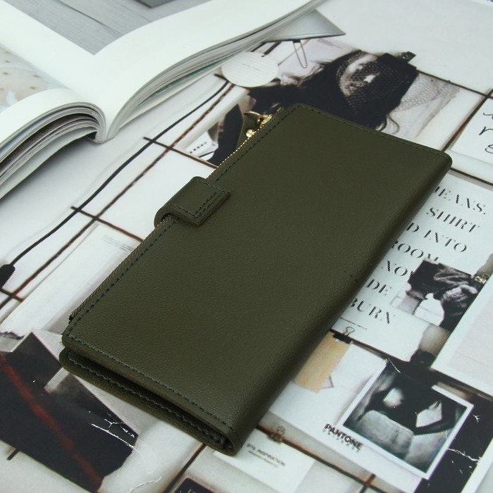 Кошелёк женский, 2 отдела, для карт, для монет на кнопке, цвет зелёный