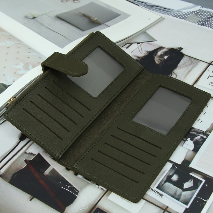 Кошелёк женский, 2 отдела, для карт, для монет на кнопке, цвет зелёный