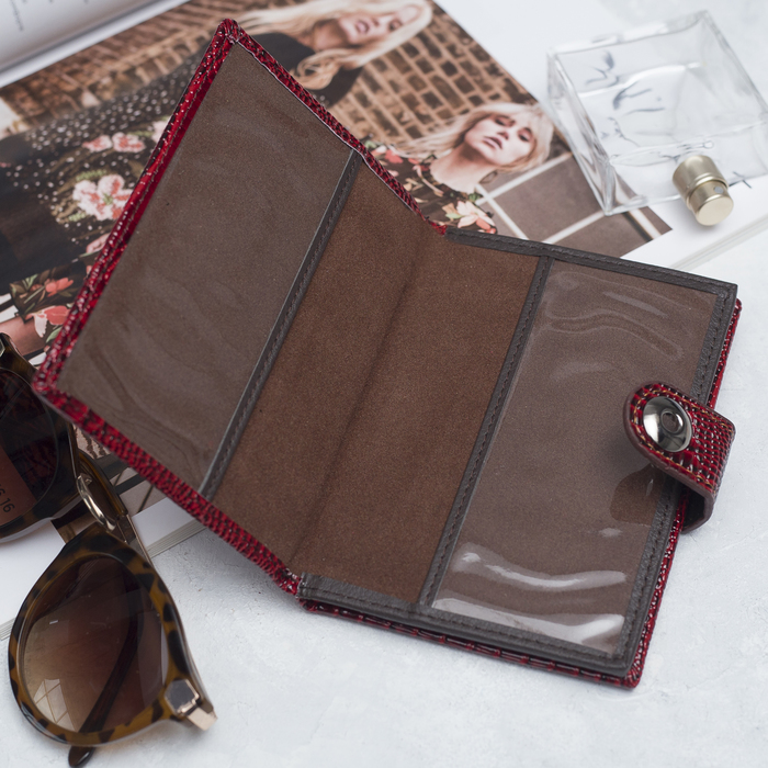 Портмоне 3 в 1 (автодокументы+паспорт), 2 отдела, для карт, для монет, цвет красный