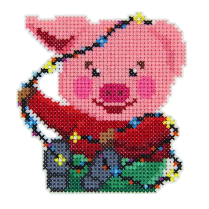 Вышивка крестиком Cross Art "Поросёнок в гирлянде", подвеска и магнит