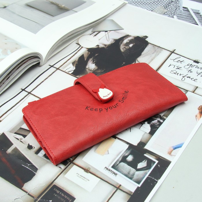 Кошелёк раскладной, 2 отдела, для карт, для монет, на кнопке, цвет красный