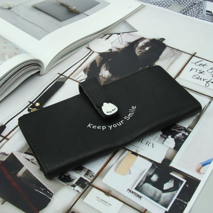 Кошелёк раскладной, 2 отдела, для карт, для монет, на кнопке, цвет чёрный