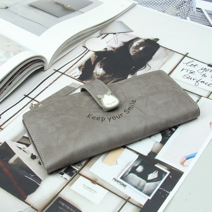 Кошелёк раскладной, 2 отдела, для карт, для монет, на кнопке, цвет серый