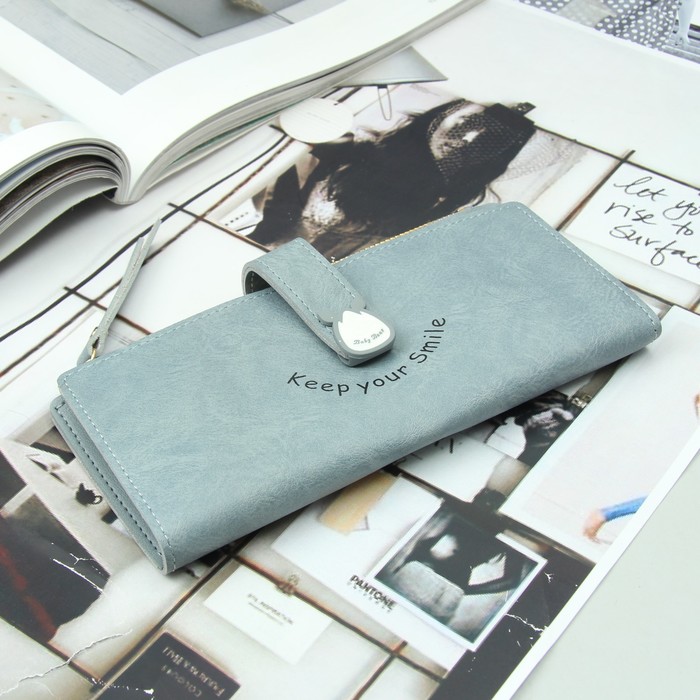 Кошелёк раскладной, 2 отдела, для карт, для монет, на кнопке, цвет голубой