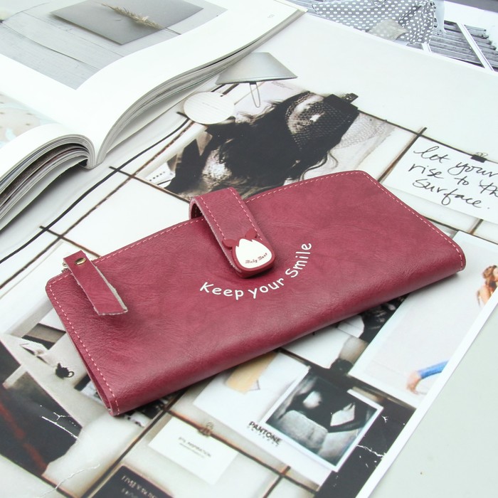 Кошелёк раскладной, 2 отдела, для карт, для монет, на кнопке, цвет бордовый