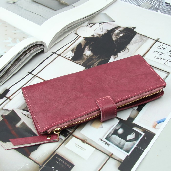 Кошелёк раскладной, 2 отдела, для карт, для монет, на кнопке, цвет бордовый