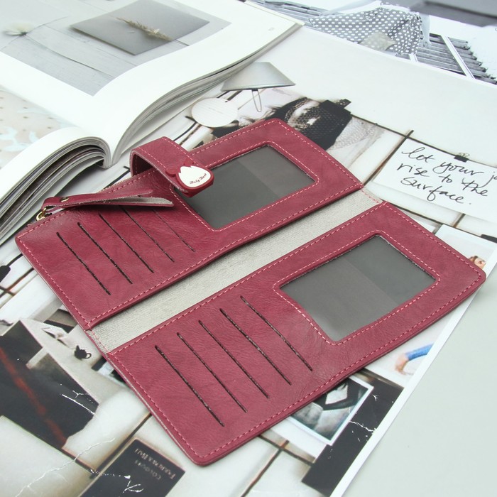 Кошелёк раскладной, 2 отдела, для карт, для монет, на кнопке, цвет бордовый